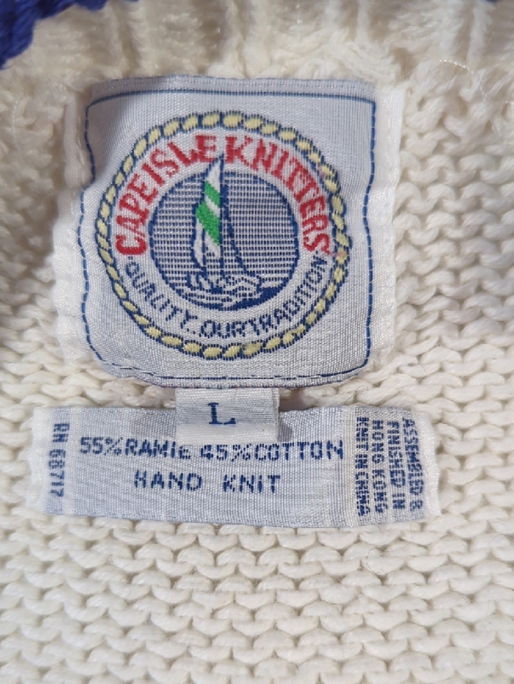 Vintage Cape Isle Knitters Baseball White Multicolor Argyle Knit Cardigan Large - Picture 2 of 13